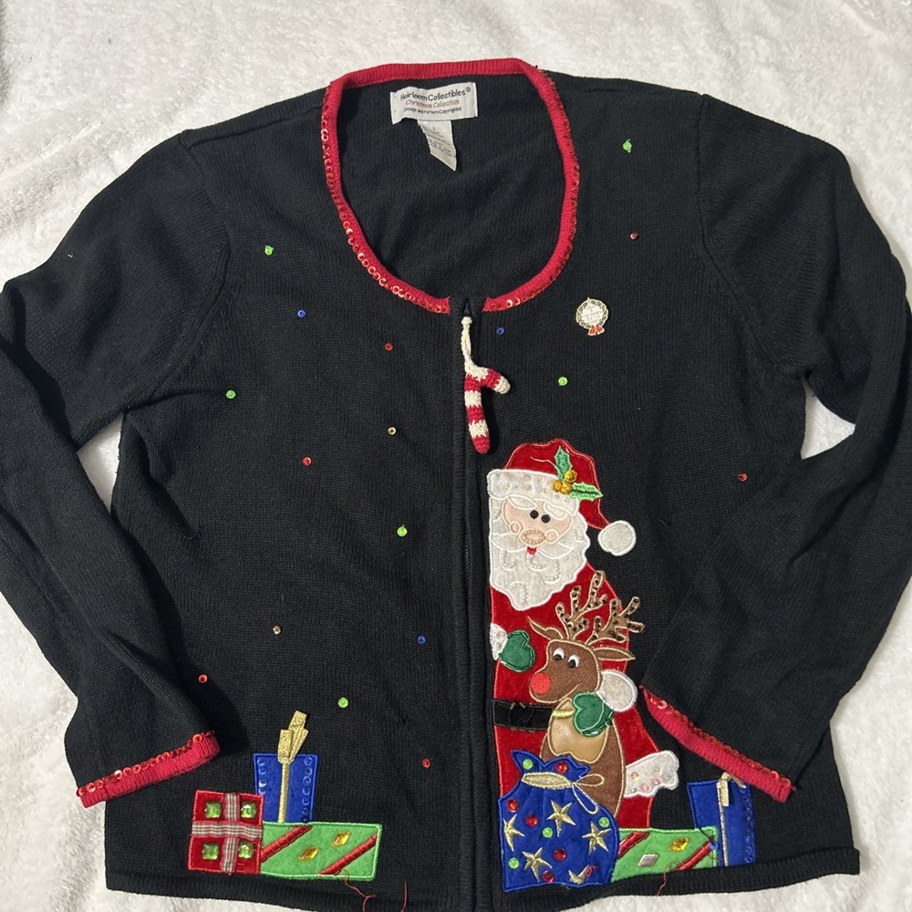 Vintage Heirloom Collectibles Christmas Cardigan Sweater Ugly Sweater Size Large